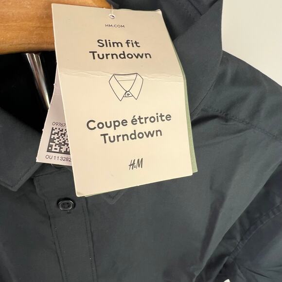 H&M Men's Size Large Black Slim Fit Turndown Button Down Long Sleeve Iron Shirt - Picture 4 of 16